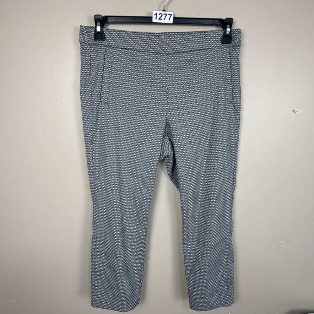 Elle Women's Black White Geometric Diamond Print Ankle Pants Size M Stretch Slim
